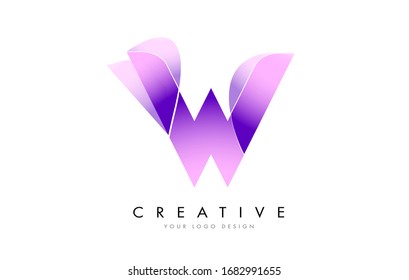 Letter W Logo with Satin texture and Fluid Look Vector Design.