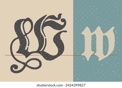 Letter W logo set. Medieval Polish blackletter calligraphy. 15th century Schwabacher Gothic type. Old German style font for fairy tale, premium newspaper headline, magic testament, heraldry manuscript