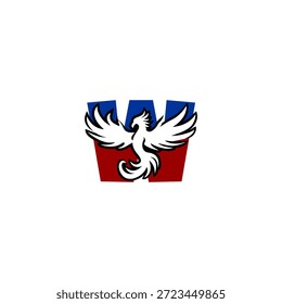 Logotipo de la letra W en forma de ave fénix en ascenso. Símbolo de Vector audaz para renacer, fortaleza, seguro y marca de empresa de inversión