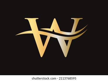 Letter W Logo Sign Design With Water Wave Concept. W Logo Design Vector Template