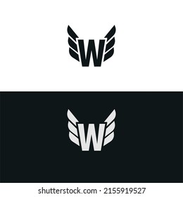 Letter W logo template with black and white backgrounds. Wings design element vector illustration.