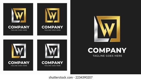 Diseño de plantillas de logotipo de letra w con concepto de variación cuadrada de lujo moderno