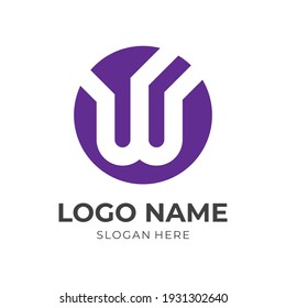 letter W logo template flat blue color style