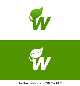 Letter W logo template with green Leaf. Eco design element. Vector illustration. Corporate branding identity