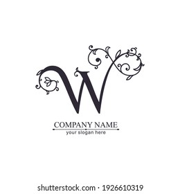 Letter W logo template. Monnogram, delicate floral design. Personal logo. Vector design.