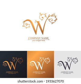 Plantilla de logotipo de letra W. Monnograma, delicado diseño floral. Logo personal. Diseño de vectores.