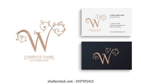 Letter W logo template. Monnogram, delicate floral design. Personal logo. Vector design.