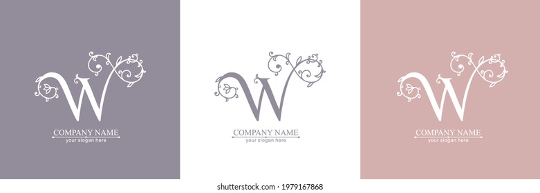 Letter W logo template. Monnogram, delicate floral design. Personal logo. Vector design.