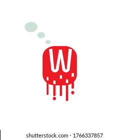 Letter W logo type in red color design concept illustration, on blood style