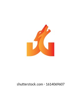 letter w logo vector design with animal wolf element