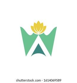 letter w logo vector with lotus triangle letter a