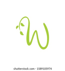 Letter W Logo Vector With ornament Leaf 001