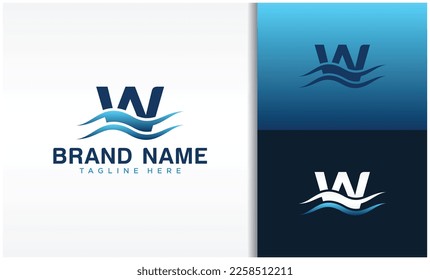 Logotipo de letra W con plantilla de diseño de ondas Vector Stock