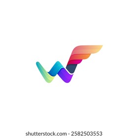 Letter W logo and wing design combination, 3d colorful