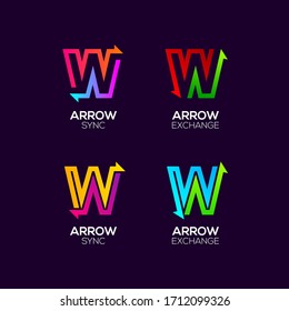 Letter W logotype with Arrows two directions concept, Financial Investment and Exchange logo, Reload Refresh Sync Symbol for your Business Company and Corporate identity Vector illustration