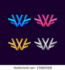 Letter W logotype with Colourful and Premium Luxury Wings logo, Freedom and Fly sign, Falcon or Eagle symbol for your Business Company and Corporate branding identity, Vector illustration