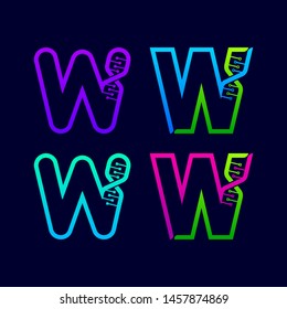 Letter W logotype with Genetic DNA structure and Dot Linked Shape logos, Technology and Digital Connection symbols, Helix Molecule Chromosomes signs, Medical Healthcare and Science Laboratory Icons