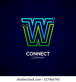 Letter W logotype green and blue color,Technology and digital abstract dot connection vector logo