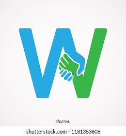 Letter W logotype handshake, abstract logo icon design, ready symbol creative vector sign.