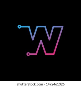 Letter W logotype monoline Technology, digital, electronics, chip, connection concept. Modern Logo Technology for Business. Logotypes of Digital combining with circuit . - vector