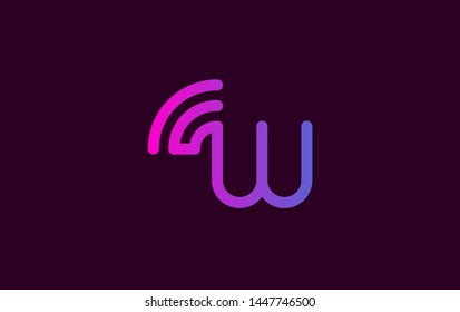 Letter W logotype purple and pink color,Technology and digital abstract connection. Wifi vector logo