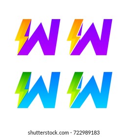 Letter W logotype set with Thunder Electric logo, Energy, Power, Flash, Lighting Bolt colorful concept for your Corporate identity vector design template