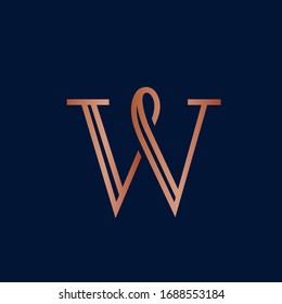 Letter W logo.Typographic icon isolated on dark background.Decorative slab serif lettering sign.Uppercase line alphabet initial.Modern,elegant,luxury, spa style character shape for company branding.