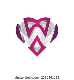 Letter W with love Logo Design Template, vector illustration on a white background.