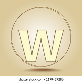 Letter W lowercase, round golden icon on light golden gradient background. Social media icon. Vector illustration