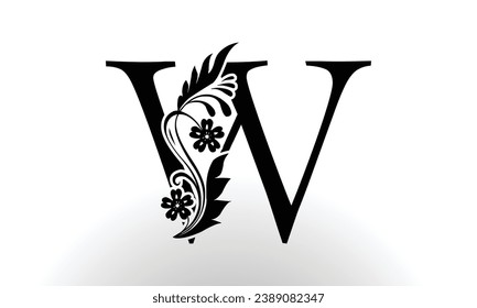 Letter W luxury floral logo design template with Black color