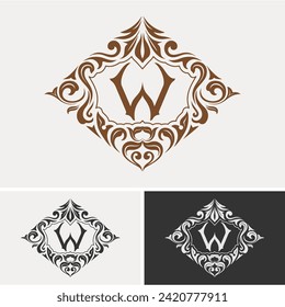 letter w luxury vintage logo. letter w in ornamental frame for jewelry designs, packaging labels, stickers, etc