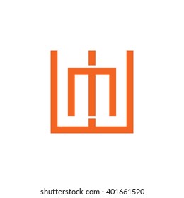 letter W and M monogram square shape logo orange