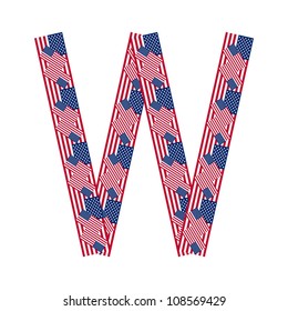 Letter W made of USA flags on white background from USA flag collection, Vector Illustration