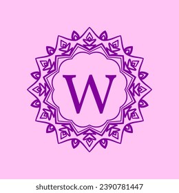 letter W mandala elegant circular border initial vector logo design