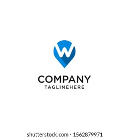 Letter W With Map Pointer logo design concept template