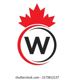 Letter W Maple Leaf Logo Template Symbol of Canada. Minimal Canadian Business, Company Logo Concept With W Alphabet Vector