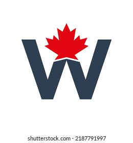 Letter W Maple Leaf Logo Template Symbol Of Canada. Minimal Canadian Logo Business And Company Identity