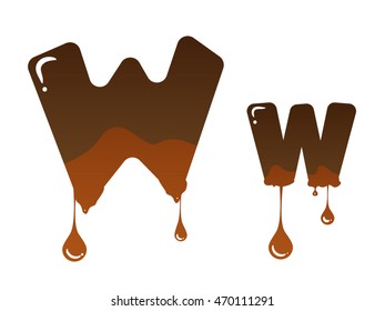 Letter W with melted chocolate theme on white background