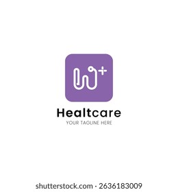 Letter W minimalist and iconic healthcare logo, medical and clinic with stethoscope