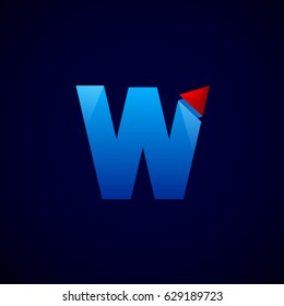 Letter W with Modern glossy and Triangle logo, Arrow and forward, Vector abstract origami, Digital, Technology, Media logotype
