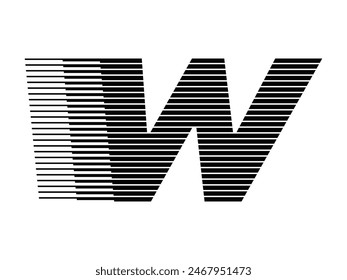 Letter W Modern Logo with Horizontal Speed Line Pattern