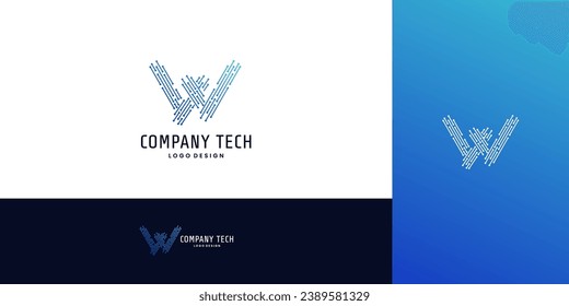 letter W modern for tech logo design. vector illustrator. connected dots logo.