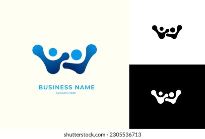 Letter W molecule human family logo design, vector logo design, with three background