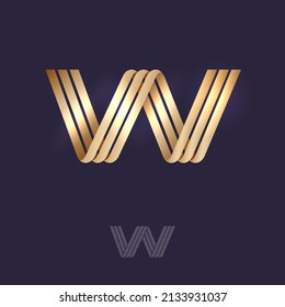 Letter W. W monogram consist of golden strips or ribbons. Abstract emblem. Emblem for business, internet, online shop, label or packaging.