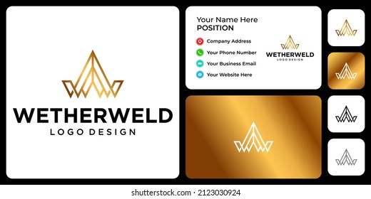 Letter W W monogram crown logo design with business card template.