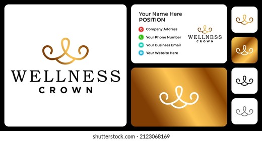 Letter W monogram crown logo design with business card template.