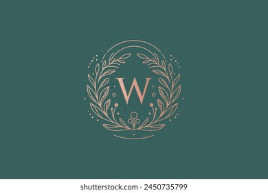 Letter W Monogram Luxury Logo Badge with Floral Frame Decoration Art for Business Boutique Fashion Wedding