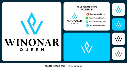 Diseño de logotipo de reina monograma W con plantilla de tarjeta de visita.

