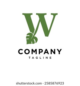 Letter W Monstera Leaf Spade Logo Icon Vector