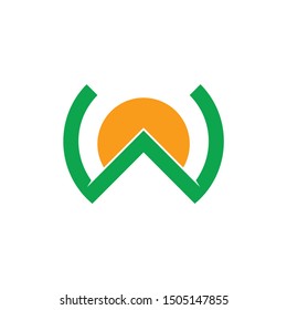 letter w mountain sun design logo vector